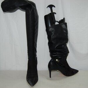 $1800❤️39/8.5 ALEVI Made ITALY Stretch Leather Over Knee High Heels Thigh Boots